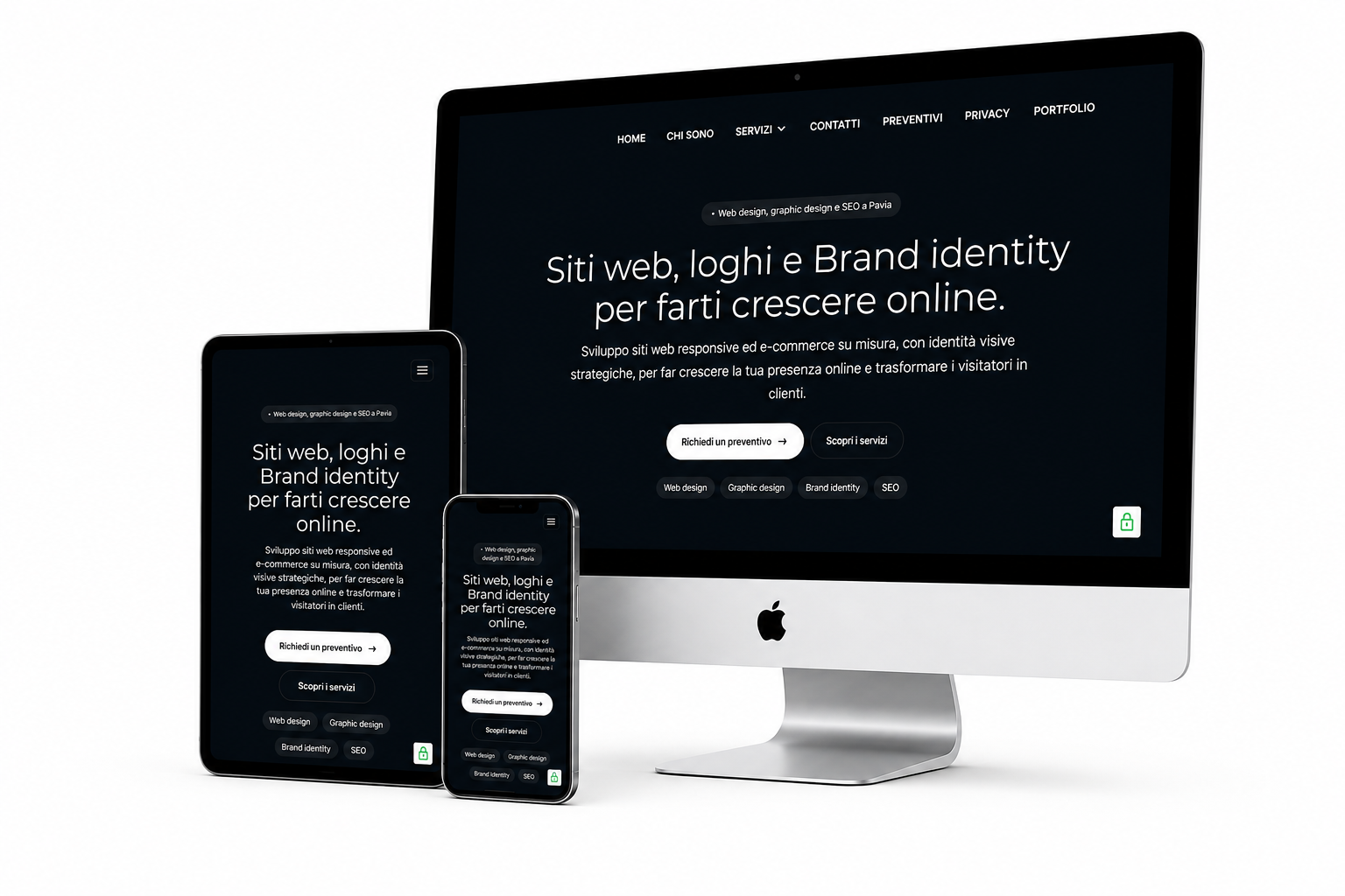 Mockup responsive del sito Sebastiano Minotti su laptop, tablet e smartphone